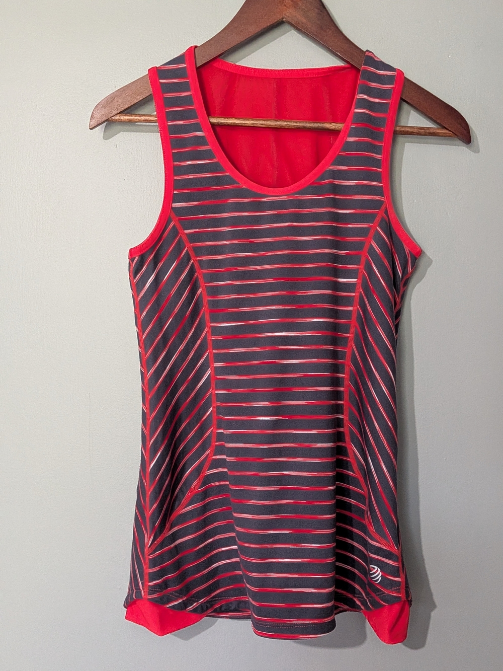MPG Sport Women's Red Black Striped Athletic Tank Top